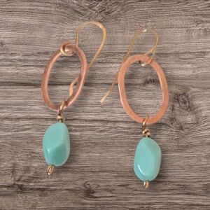 NWT Artisan copper and turquoise Czech glass earrings.